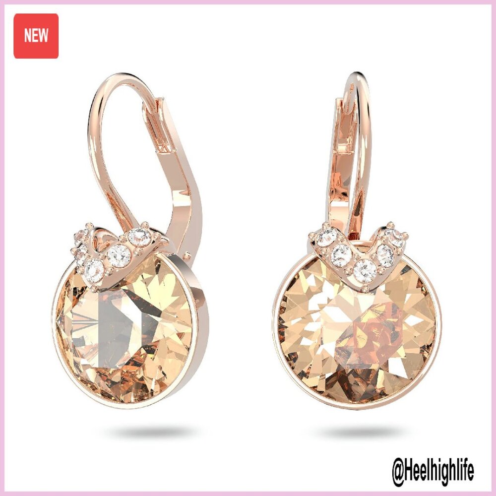 Crystal Lever Back Drop Earrings With Rose Gold Plating